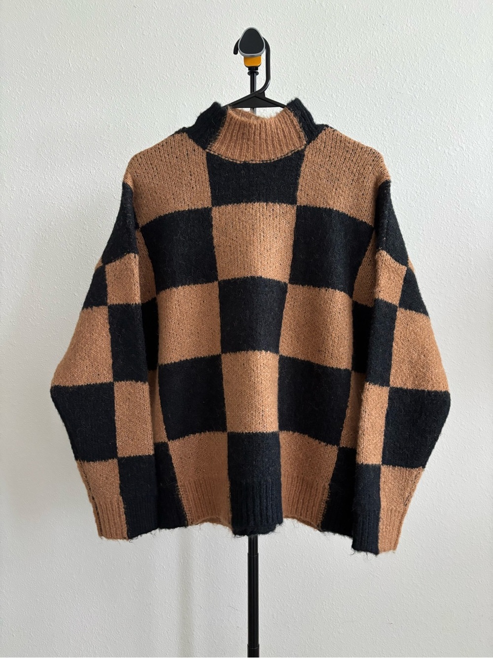 Industry Republic Clothing Checkerboard Mock Neck Sweater Camel Black Sz S/P